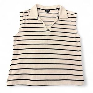 Splendid Sleeveless Collared Stripe Vest Tank Top - Cream & Black